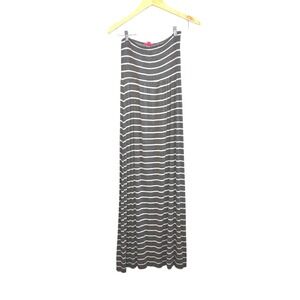Zenana Striped Maxi Dress Gray White Smocked Top Boho Casual Women's M